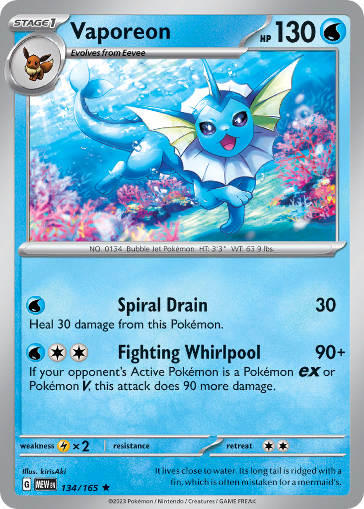 Vaporeon - 134/165 - Holo Rare